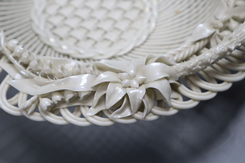 A Belleek basket, stamped Belleek Co Co. Fermanagh